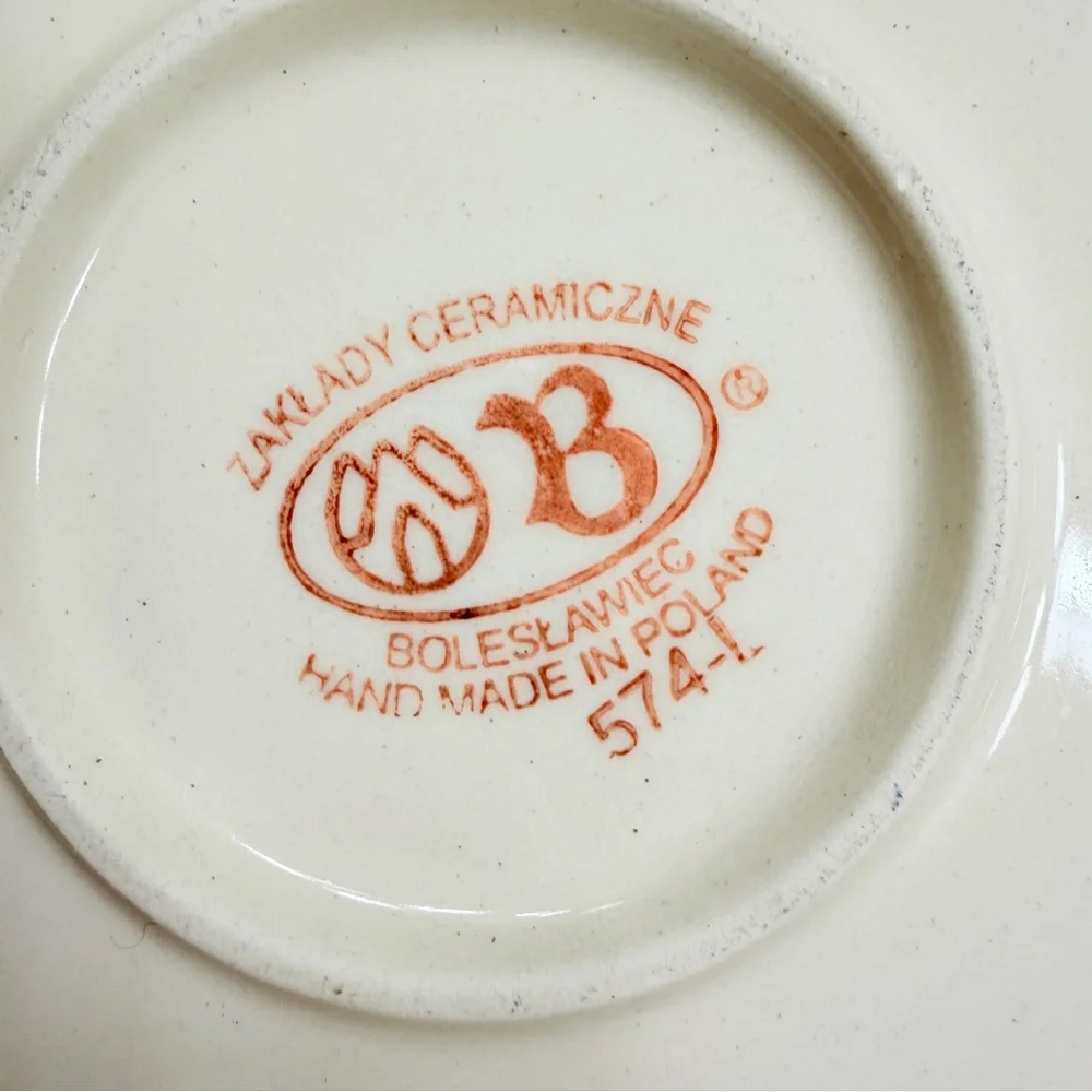 Boleslawiec Zaklady Polish‎ Pottery Red Maple Leaf Bowl Handles 14”, Large RARE